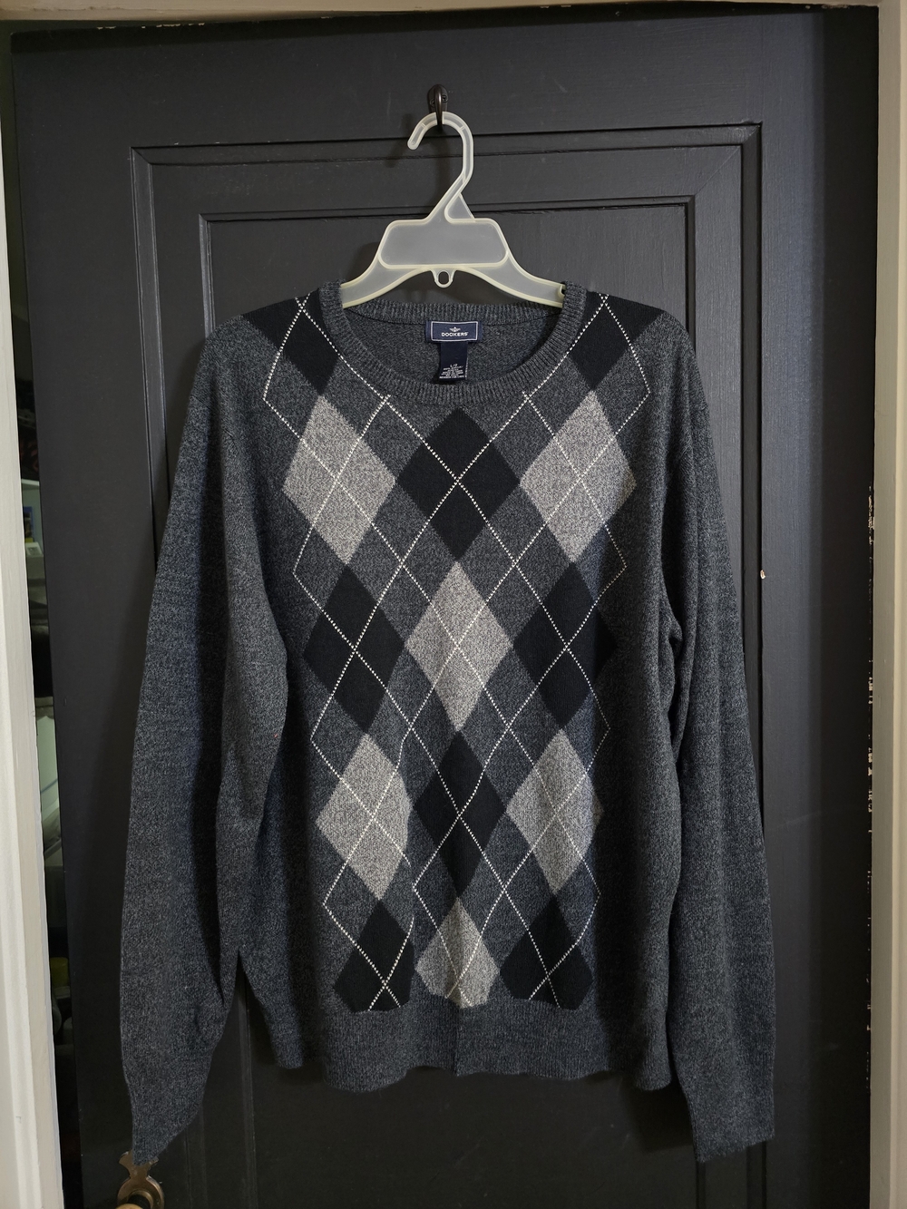 Dockers Men's Charcoal Argyle Crewneck Sweater - Gray & Black